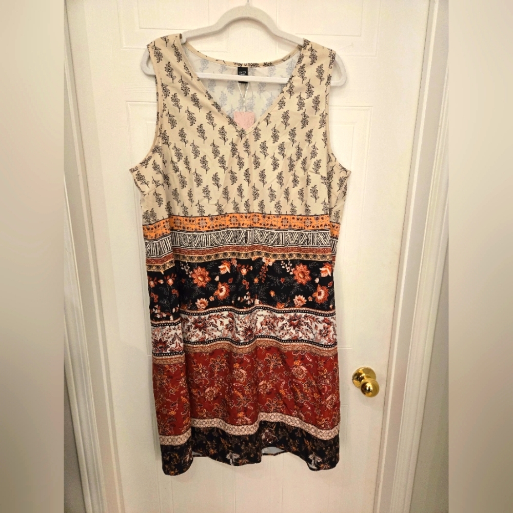 Emery Rose 1X Floral Boho Sleeveless Dress - Multicolor